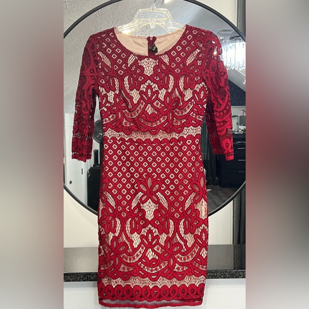 Woosunze Lace Overlay Dress, Crimson color, Size S, NWT